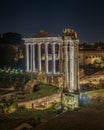 Aerial shot of the Roman Forum, at night in Rome, Italy. Royalty Free Stock Photo