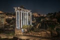 Aerial shot of the Roman Forum, at night in Rome, Italy. Royalty Free Stock Photo