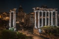 Aerial shot of the Roman Forum, at night in Rome, Italy. Royalty Free Stock Photo