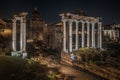 Aerial shot of the Roman Forum, at night in Rome, Italy. Royalty Free Stock Photo