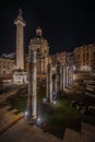 Aerial shot of the Roman Forum, at night in Rome, Italy. Royalty Free Stock Photo