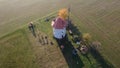 Aerial shot of a roof of a windmill during reconstruction in Czech Republic