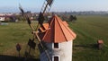 Aerial shot of a roof of a windmill during reconstruction in Czech Republic