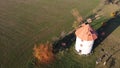 Aerial shot of a roof of a windmill during reconstruction in Czech Republic