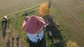 Aerial shot of a roof of a windmill during reconstruction in Czech Republic