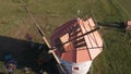 Aerial shot of a roof of a windmill during reconstruction in Czech Republic