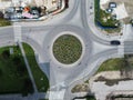 Aerial shot of a roundabout intersection in Bratislava, Slovakia.