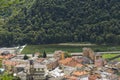 aerial shot of the Sesia river which crosses the city of varallo Royalty Free Stock Photo