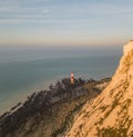 Aerial shot of the Seven Sisters Park Lighthouse in Seaford, East Sussex, England