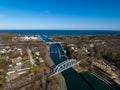 Aerial shot of the Shinnecock Bridge on Long Island, in Hampton Bays on a sunny day