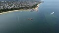 an aerial shot of a Shipwrecked warship in the ocean Royalty Free Stock Photo