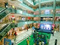 aerial shot of shopping mall in gurgaon with kids activity and escalator