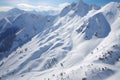 aerial shot of ski tracks on a snowy mountain slope Royalty Free Stock Photo