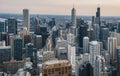 Aerial shot of skyscrapers under a pinkish sky in the city of Chicago Royalty Free Stock Photo