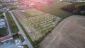 Aerial shot of solar powerplant destroyed by strong tornadic wind in Vlasatice, Czech Republic