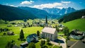 Aerial shot of St Magdalena church in Val di Funes valley, Dolomites, Italy Royalty Free Stock Photo