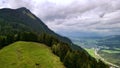 Aerial shot of successive forested hills and valleys, Bludenz, Vorarlberg, Austria