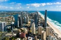 Aerial shot of Surfers Paradise, Gold Coast city and beach Royalty Free Stock Photo