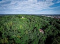 Aerial shot of the Three crosses hill in Vilnius, Lithuania. Royalty Free Stock Photo