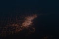 Aerial shot of Thunder Bay Canada at night, view from south. Imitation of satellite view on modern city with street lights and