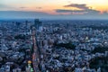 Aerial shot of Tokyo City with a busy street at sunset Royalty Free Stock Photo