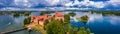 Aerial shot of the  Trakai Island Castle in lake Galve in Trakai, Lithuania Royalty Free Stock Photo