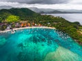 Aerial shot of the tropical bay with sandy beach Royalty Free Stock Photo