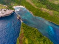 Aerial shot of the tropical coast of the island of Nusa Penida