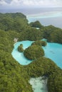 Aerial shot of tropical islands and lagoon