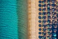 Aerial shot of Tuerredda beach on a beautiful day, Sardinia, Italy. Aerial drone view of Tuerredda in Sardegna. Famous Tuerredda