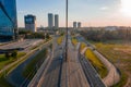 Aerial shot of the Vansu cable-stayed bridge that crosses the Daugava river in Riga Royalty Free Stock Photo