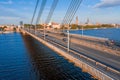 Aerial shot of the Vansu cable-stayed bridge that crosses the Daugava river in Riga Royalty Free Stock Photo