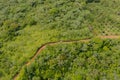 Aerial Shot View of Truck Driving Up to the Winding Curve Road of Mountain Top Royalty Free Stock Photo