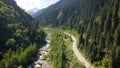 Aerial shot village in the mountain of Almaty