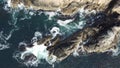 Aerial shot of waves crashing on Hamaroy, Norway