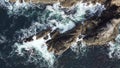 Aerial shot of waves crashing on Hamaroy, Norway