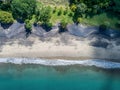 Aerial shot of wedding dress couple on the tropical beach Playa Arenillas in Costa Rica with a heart drawn into Sand Royalty Free Stock Photo