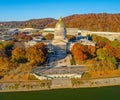 Aerial shot of the West Virginia State Capitol building in autumn. Royalty Free Stock Photo