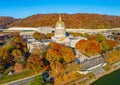 Aerial shot of the West Virginia State Capitol building in autumn. Royalty Free Stock Photo