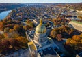 Aerial shot of the West Virginia State Capitol building and downtown Charleston in autumn. Royalty Free Stock Photo