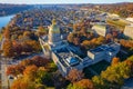 Aerial shot of the West Virginia State Capitol building and downtown Charleston in autumn. Royalty Free Stock Photo