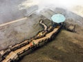 Aerial shot of wooden staircase of Montmorency Falls, Quebec, Canada Royalty Free Stock Photo