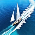 aerial shot of a yacht on a clear blue Photo taken by a