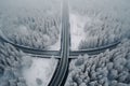 Aerial shots of winter roadways and Royalty Free Stock Photo