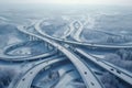 Aerial shots of winter roadways and Royalty Free Stock Photo