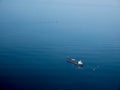 Aerial side view of oil tanker ship