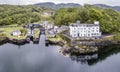 Aerial skyline of the beautiful historic harbour village of Crinan