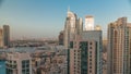 Aerial skyline of buildings in Downtown Dubai timelapse during sunset. Royalty Free Stock Photo