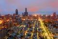 Aerial skyline of Kaohsiung Downtown at night, a vibrant seaport city in South Taiwan, with the famous landmark Royalty Free Stock Photo