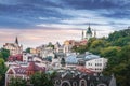 Aerial skyline of Kyv with St. Andrew`s church at sunset - Kiev, Ukraine Royalty Free Stock Photo